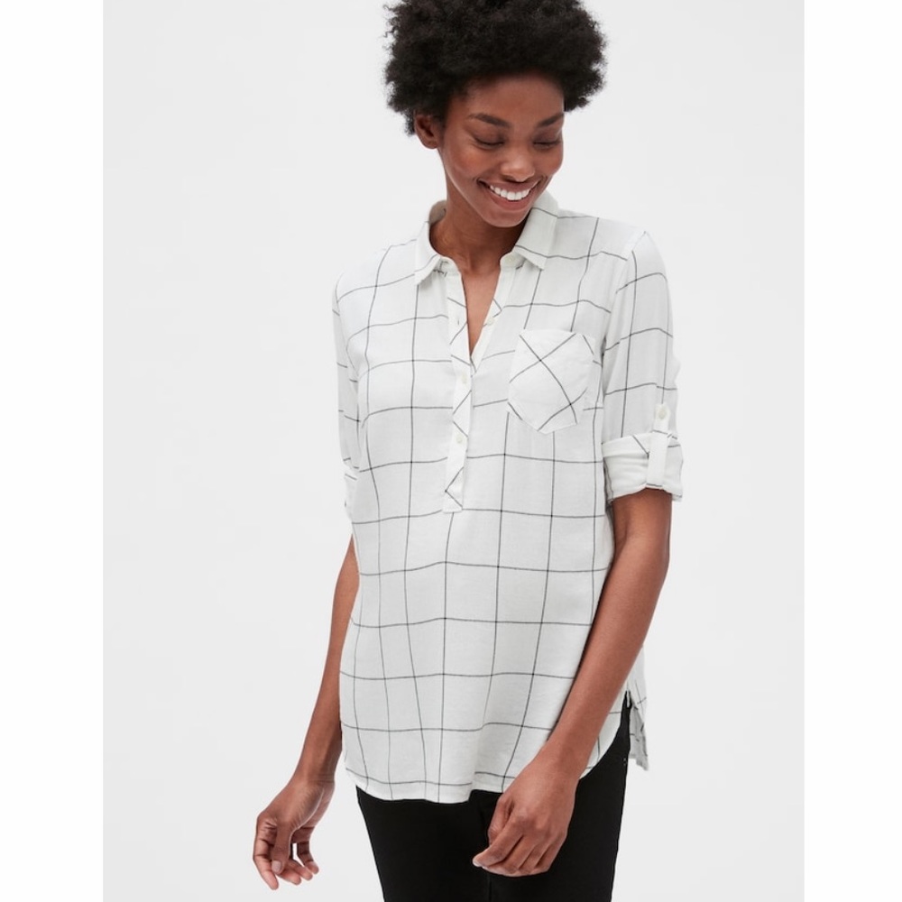 GAP Maternity flannel popover shirt - white plaid